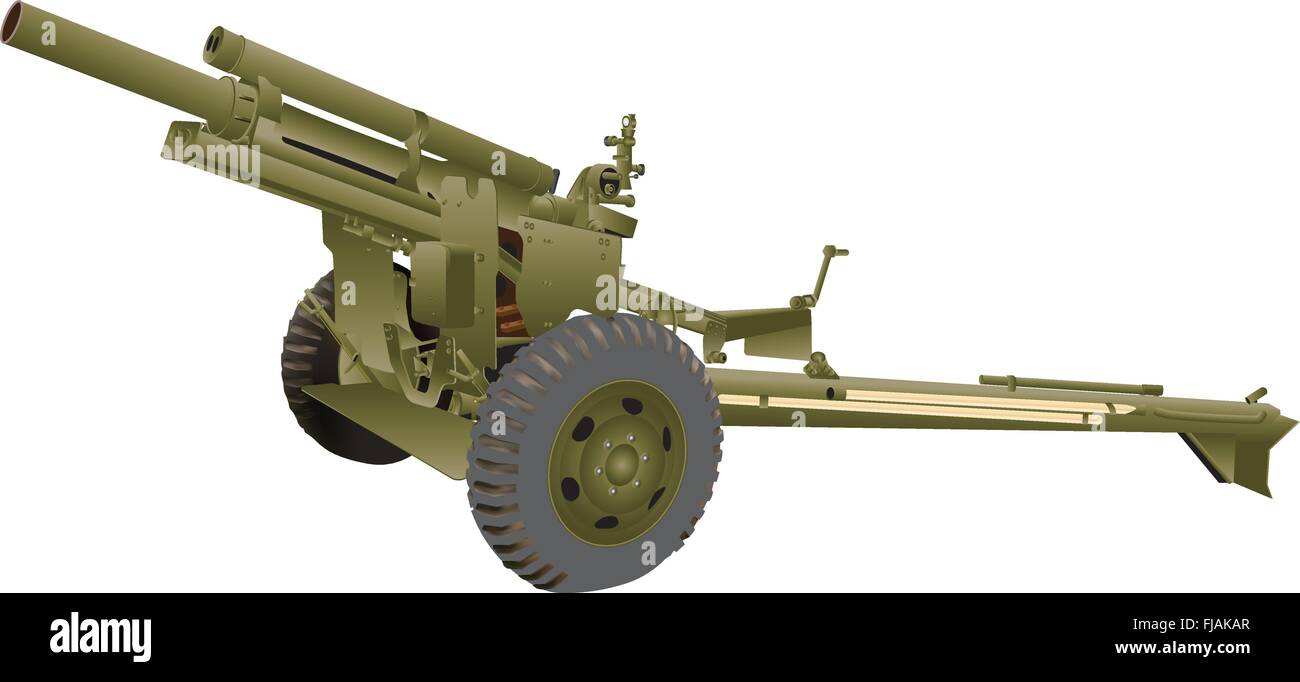 Ein Armee-Feldkanone isoliert auf weiss Stock Vektor