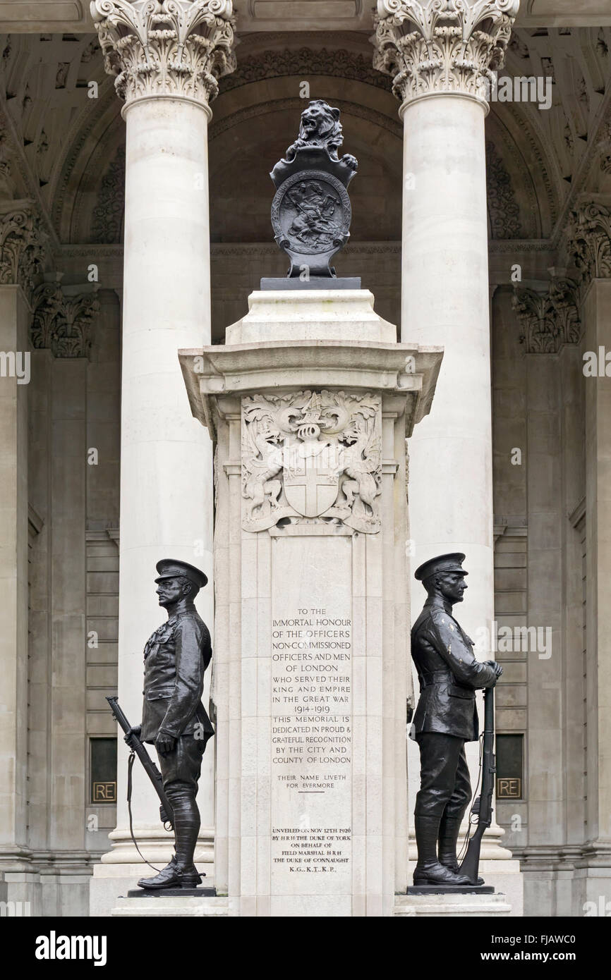 London Trupps war Memorial, Royal Exchange, City of London, erinnert an die Männer von London, die im Ersten Weltkrieg gekämpft Stockfoto