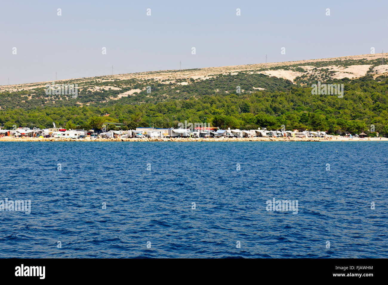Nord-Dalmatien ist eine Region der extremen Gegensätze, Inseln, Zadar, Rab Küstengebiete, Schwimmer, Freibäder, Campingplätze, Strände, Kroatien Stockfoto