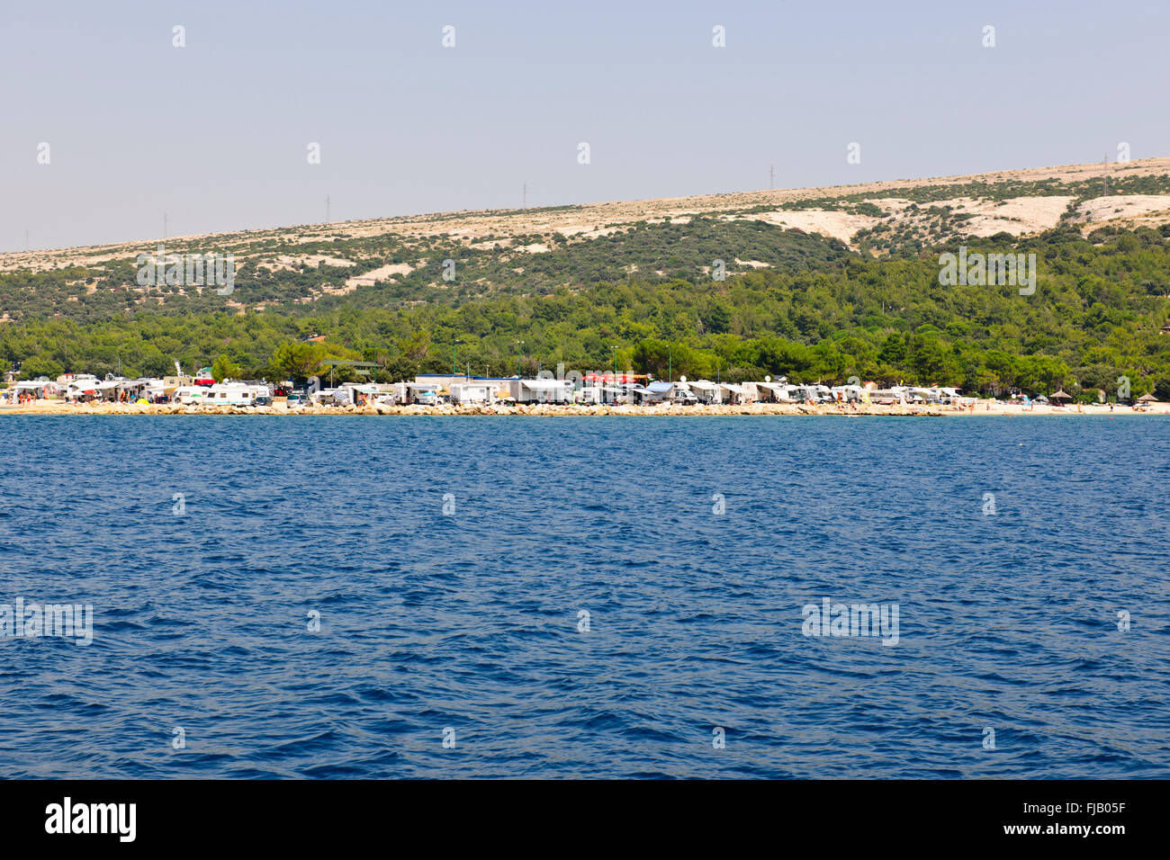 Nord-Dalmatien ist eine Region der extremen Gegensätze, Inseln, Zadar, Rab Küstengebiete, Schwimmer, Freibäder, Campingplätze, Strände, Kroatien Stockfoto
