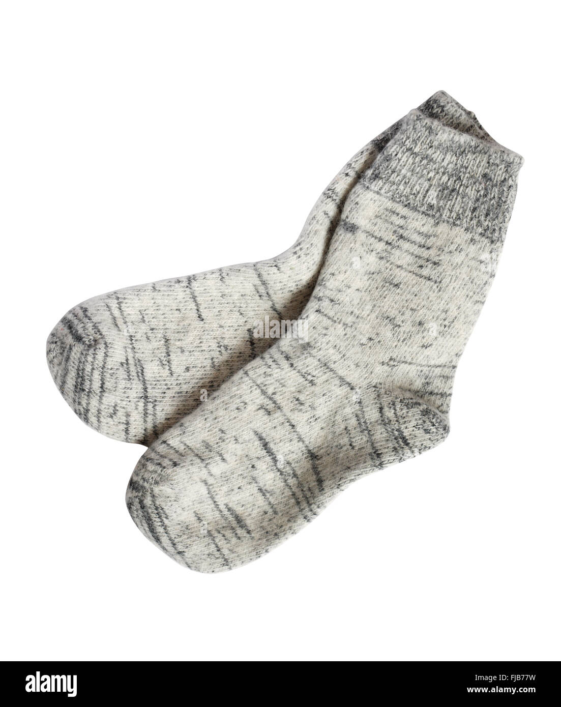 Paar grau Wolle Socken auf weißem Hintergrund. Isoliert mit Beschneidungspfad Stockfoto