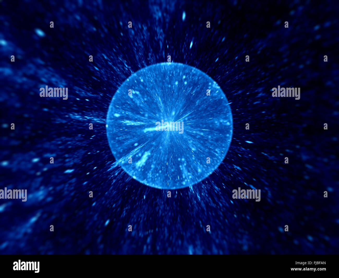 Urknall, blaue abstrakte Fraktal Computer generiert Hintergrund Stockfoto