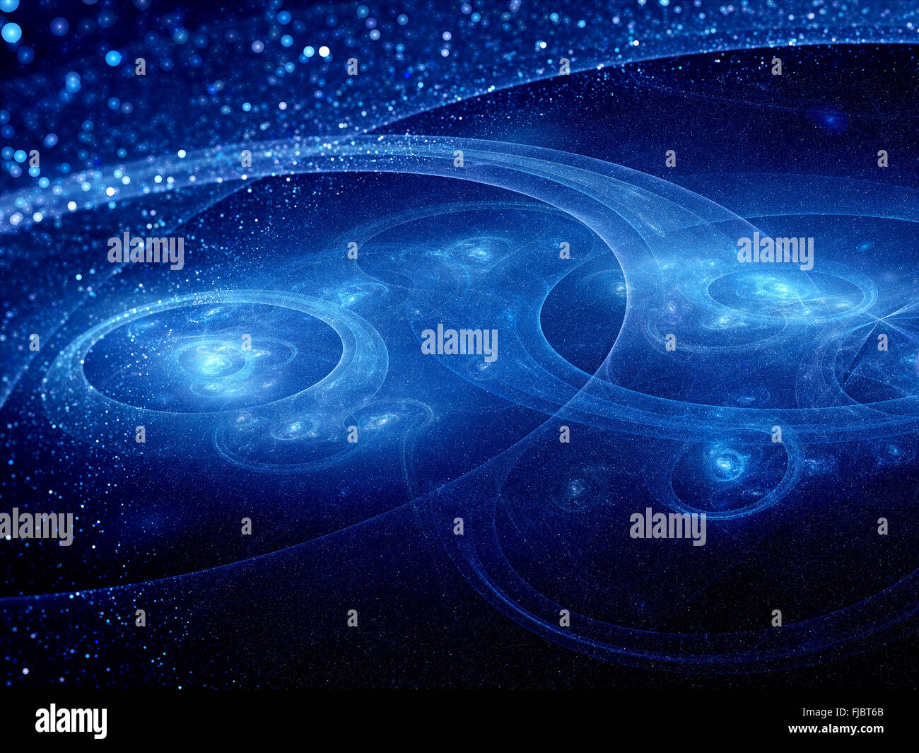 Spiralgalaxien und Planetensysteme mit Bahnen, leuchtende Objekte Stockfoto