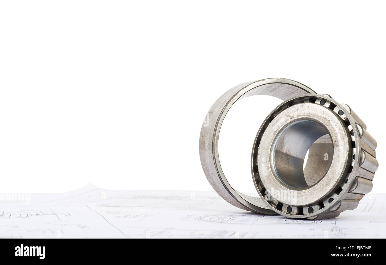 Rollenlager auf Blaupausen Stockfoto