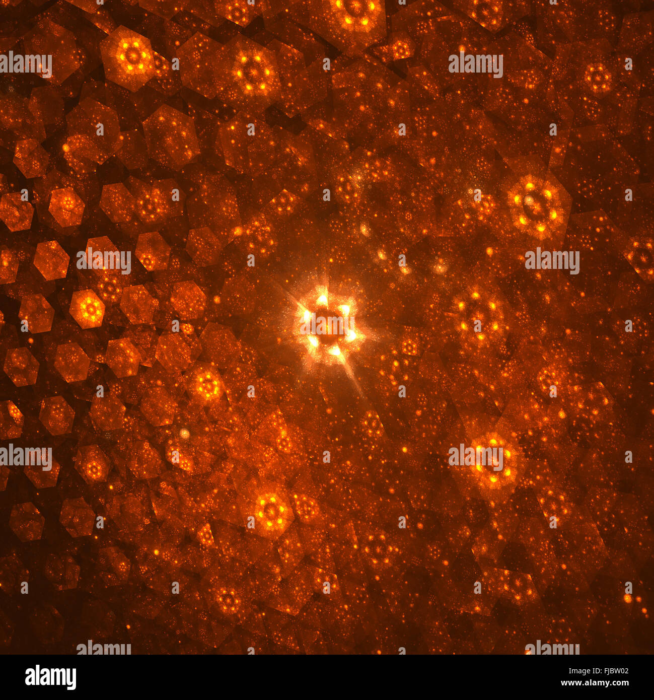 Nanotechnologie, leuchtenden orange Sechsecke, computergenerierten abstrakten Hintergrund Stockfoto