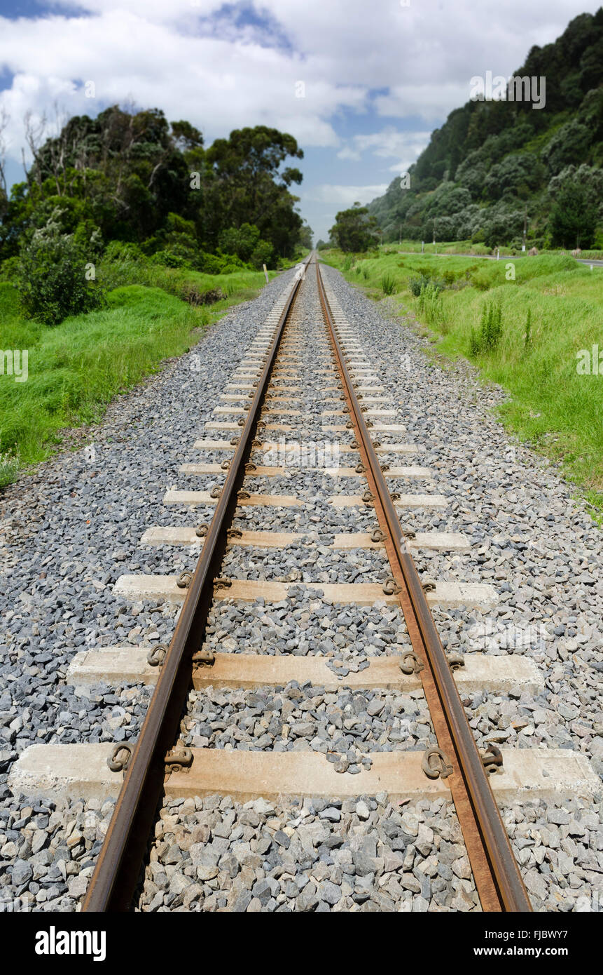 Eisenbahnschienen, Südinsel, Neuseeland Stockfoto