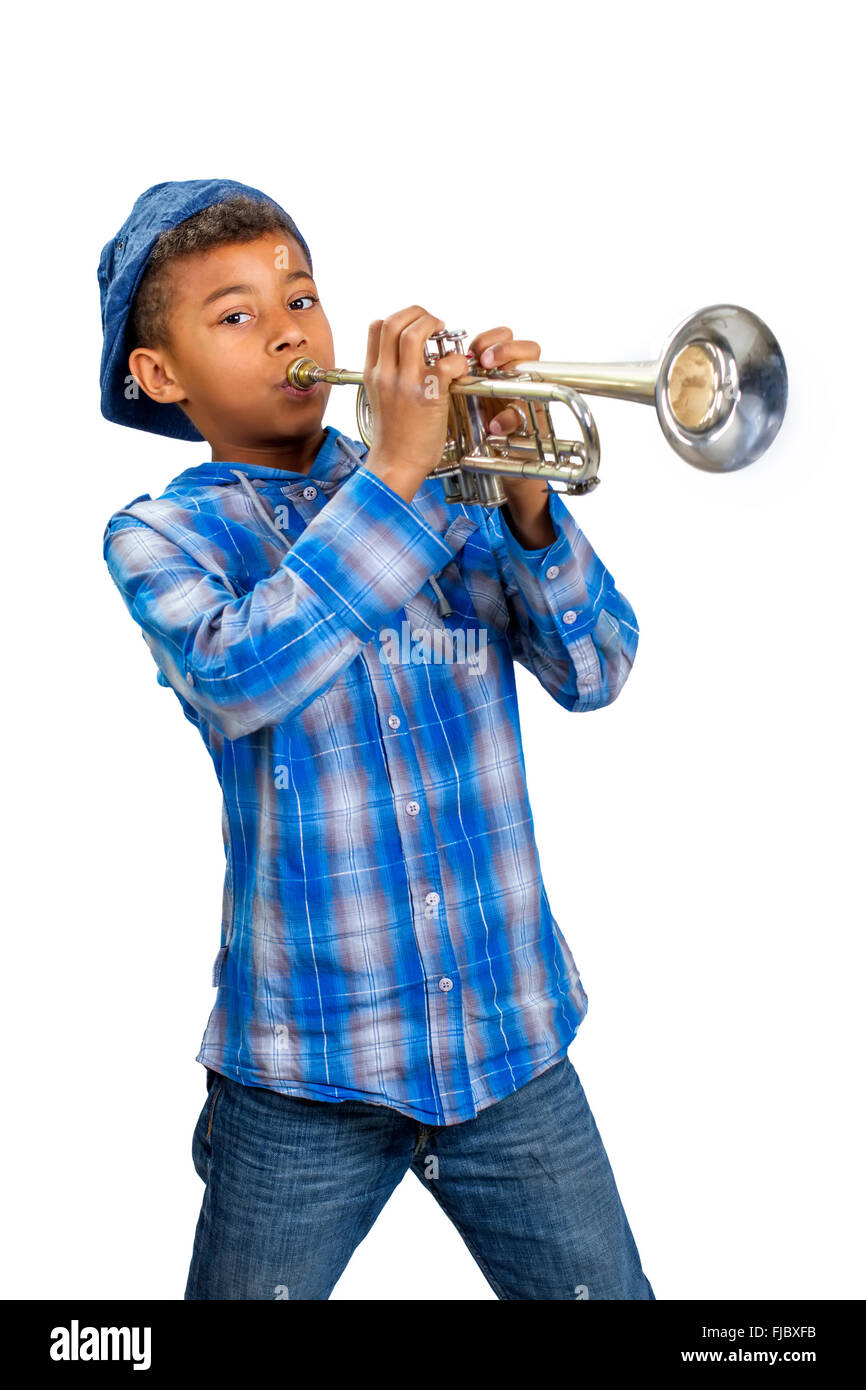 Junge Trompeter. Stockfoto