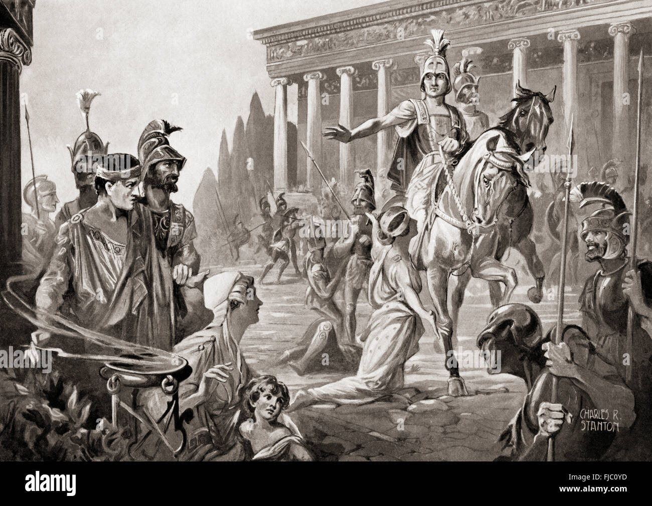 Die Entlassung von Theben, Griechenland, 335 v. Chr. von Alexander dem großen, aka Alexander III von Makedonien. Stockfoto