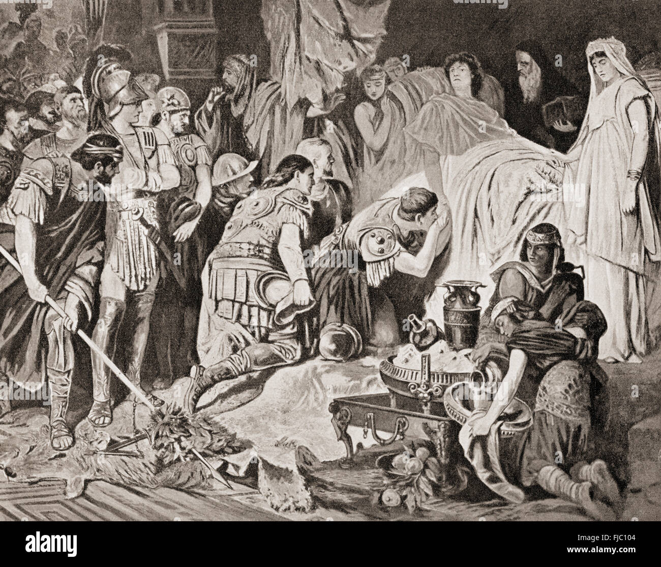 Der Tod von Alexander III von Makedonien, 356 – 323 v. Chr., auch bekannt als Alexander der große.  König der antiken griechischen Königreich von Macedon. Stockfoto