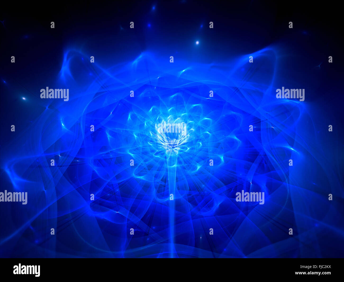 Blau leuchtende Fraktale Blume im Raum, Computer generierte abstrakten Hintergrund Stockfoto