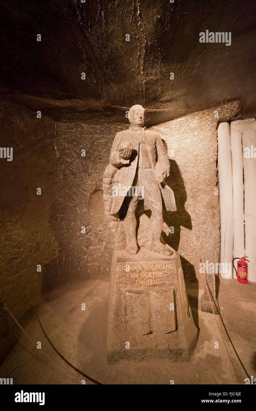 Europa, Polen, Salzbergwerk in Wieliczka, Skulptur von Johann Wolfgang von Goethe Stockfoto