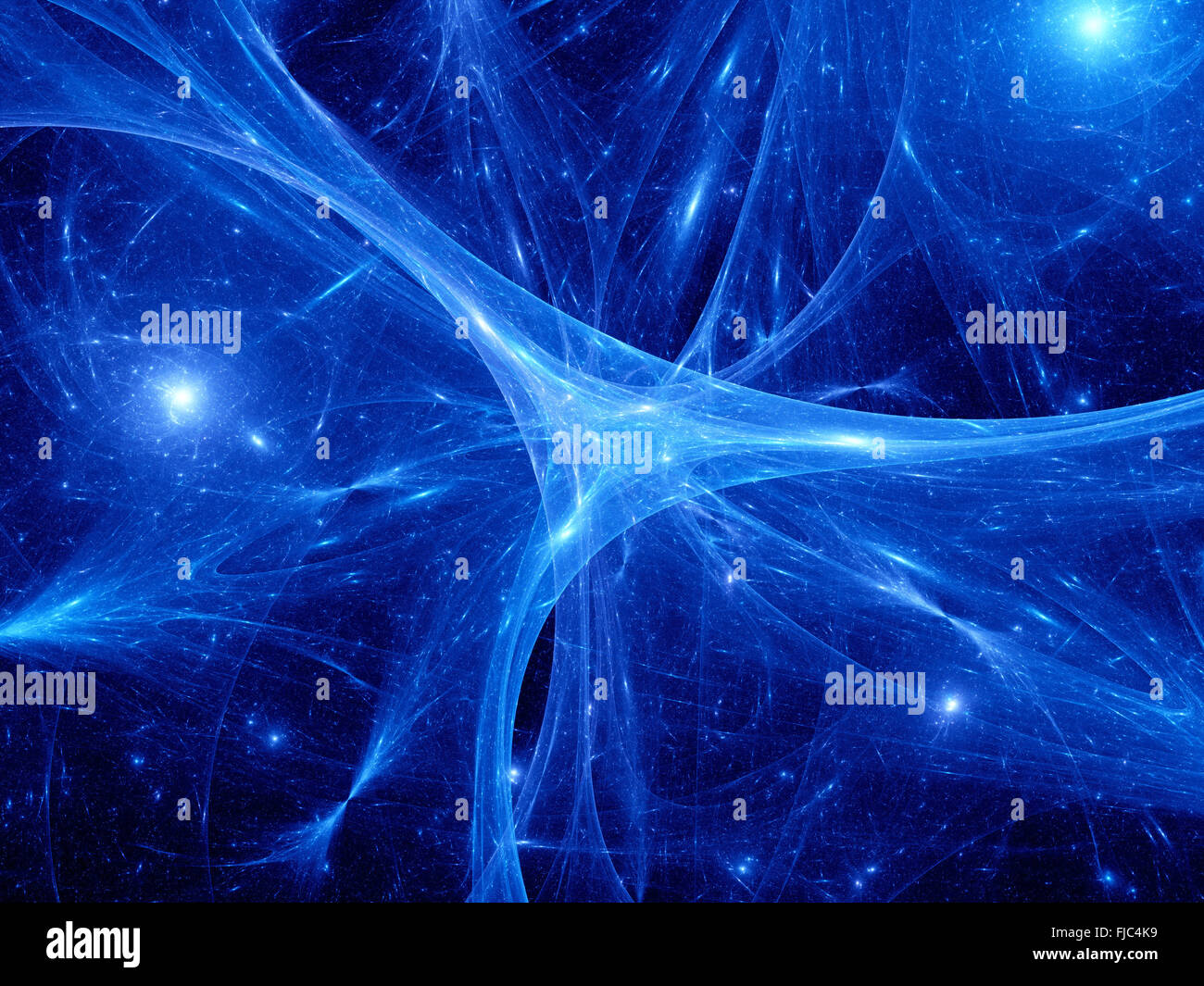 Leuchtende blaue Synapsen im Raum, Computer-generierte Zusammenfassung Hintergrund Stockfoto