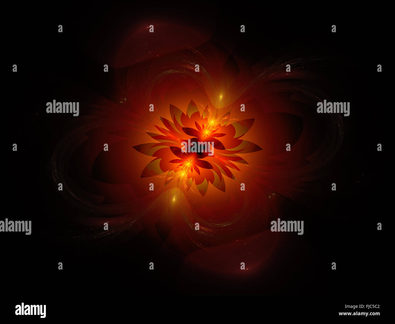 Leuchtende feurige Blume im Raum, generierte Computer abstrakten Hintergrund Stockfoto