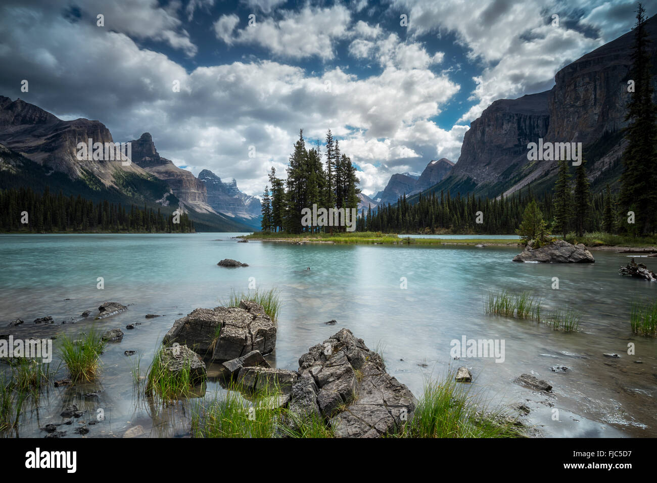 Spirit Island, Kanada, Jasper Nationalpark, Tourismus, atemberaubend, Berge, Alberta, Rocky Mountains, Kanada Stockfoto