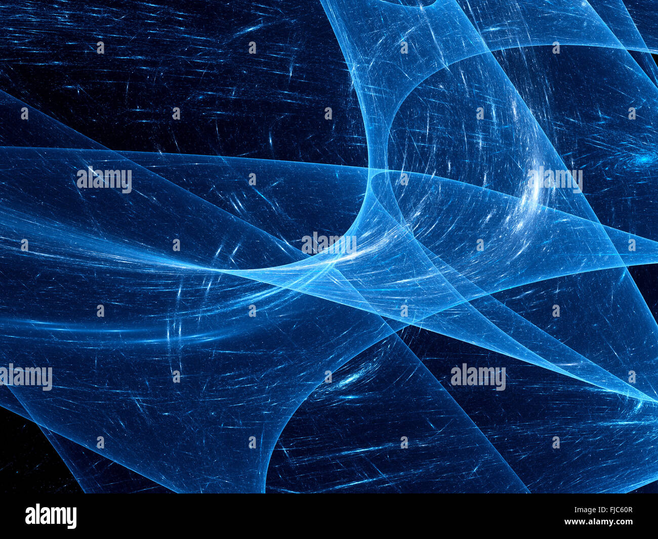 Blau leuchtende Kurven im Raum, Computer-generierte Zusammenfassung Hintergrund Stockfoto