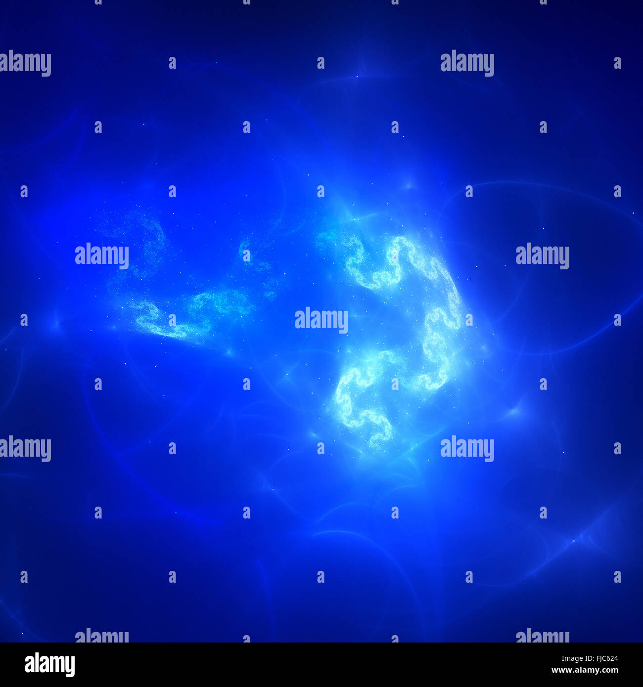 Blau leuchtende Plasma Feld im Raum mit Sternen, Computer generierte abstrakten Hintergrund Stockfoto