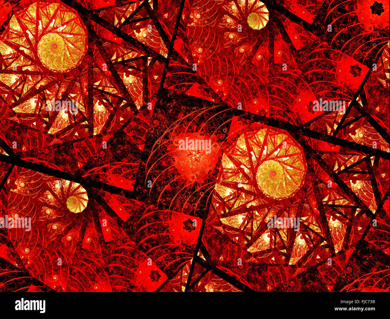 Rot feurig leuchtende Spirale Fraktale in Blöcken, Computer generierte abstrakten Hintergrund Stockfoto