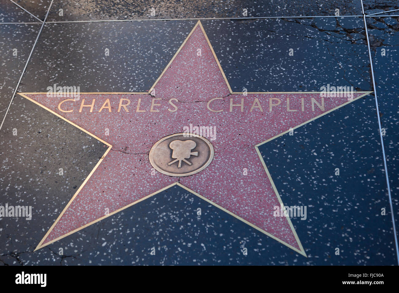 HOLLYWOOD, Kalifornien - 8. Februar 2015: Charles Caplins Hollywood Walk of Fame Stern am 8. Februar 2015 in Hollywood, Kalifornien. Stockfoto