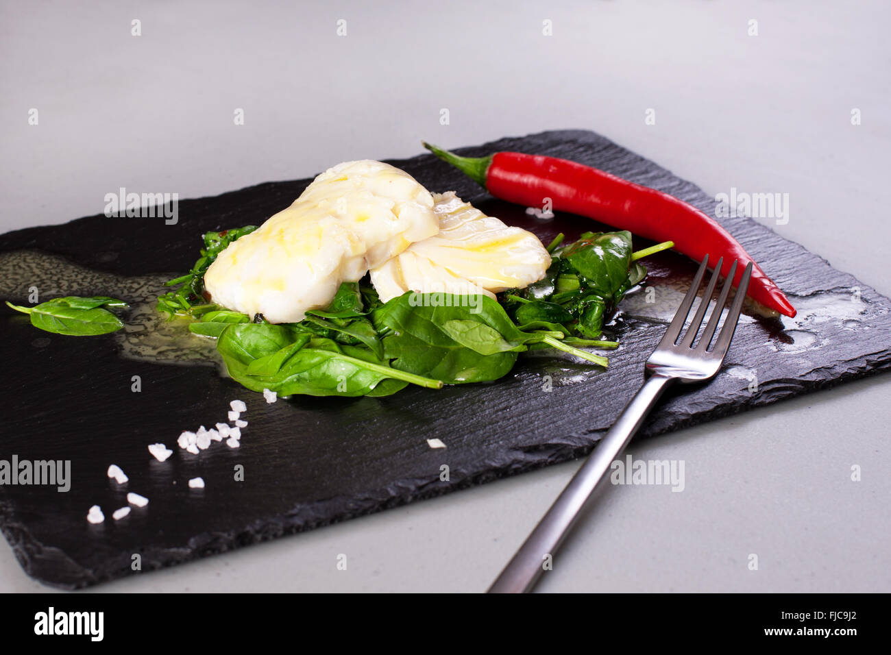 Gesunde Ernährung, gedünsteter Fisch Stockfoto