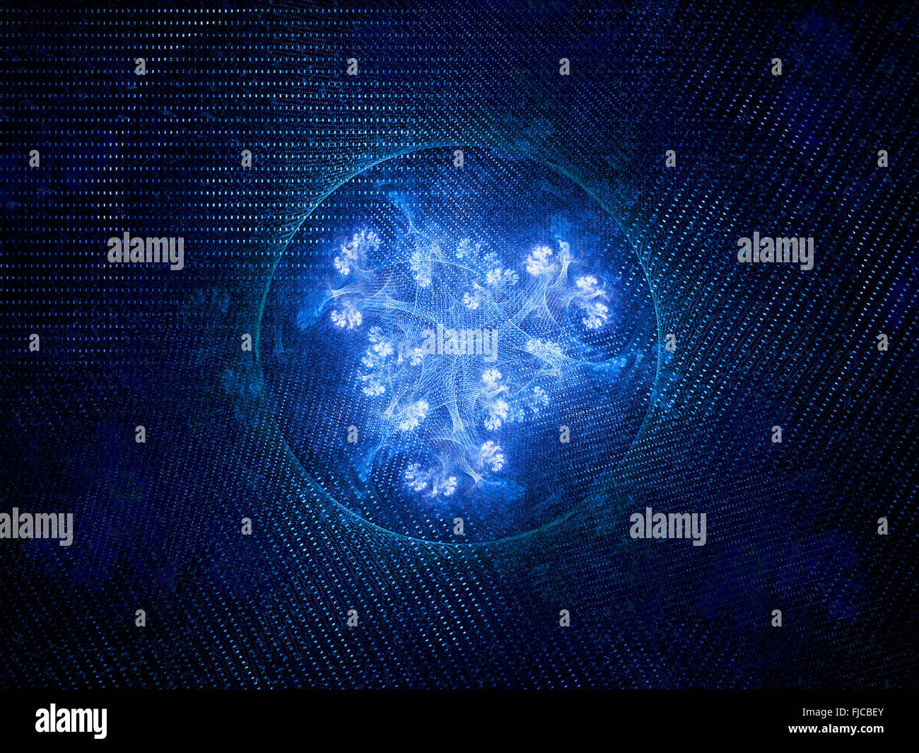 Blau leuchtende Fraktale Kunstwerke, Computer generierte abstrakten Hintergrund Stockfoto