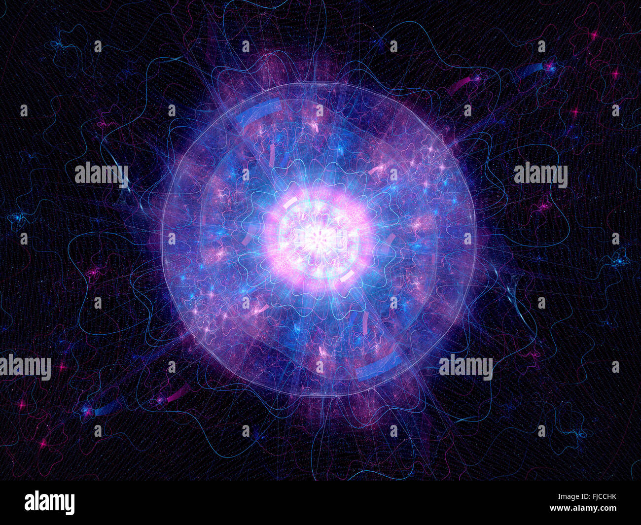 Magische bunte Explosion im Raum Fraktale, generiert Computer abstrakten Hintergrund Stockfoto
