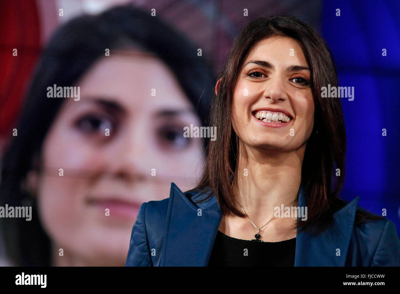 Virginia Raggi Rom 1. März 2016. Rai TV-Show "Porta a Porta". Gast der Kandidat Bürgermeister von Rom für die Bewegung 5 Sterne. Foto Samantha Zucchi Insidefoto Stockfoto