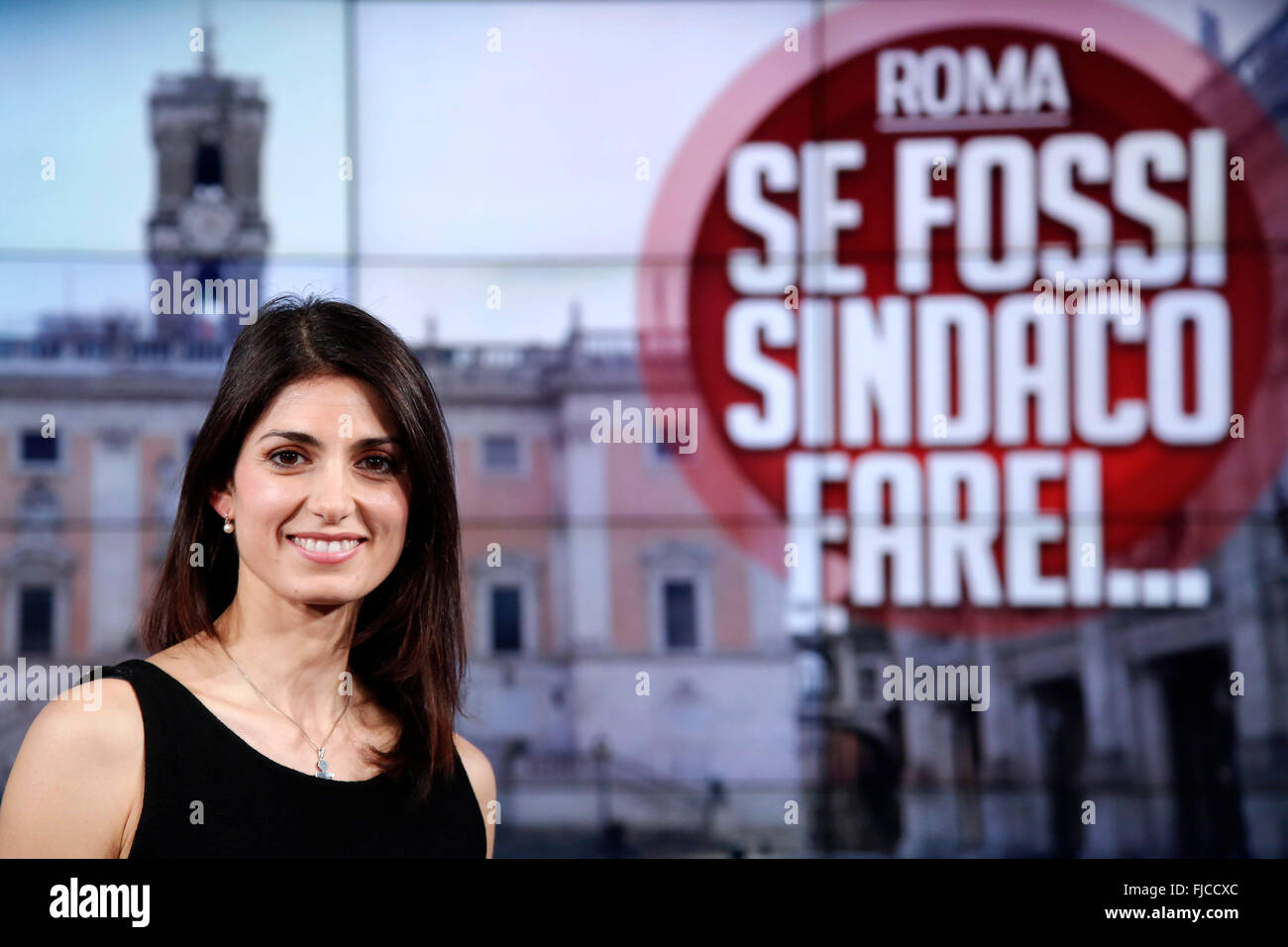 Virginia Raggi Rom 1. März 2016. Rai TV-Show "Porta a Porta". Gast der Kandidat Bürgermeister von Rom für die Bewegung 5 Sterne. Foto Samantha Zucchi Insidefoto Stockfoto