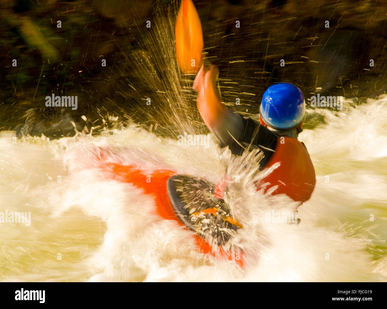 Kajakfahrer durch Stromschnellen an der wilde Fluss Reventazon, Costa Rica Stockfoto