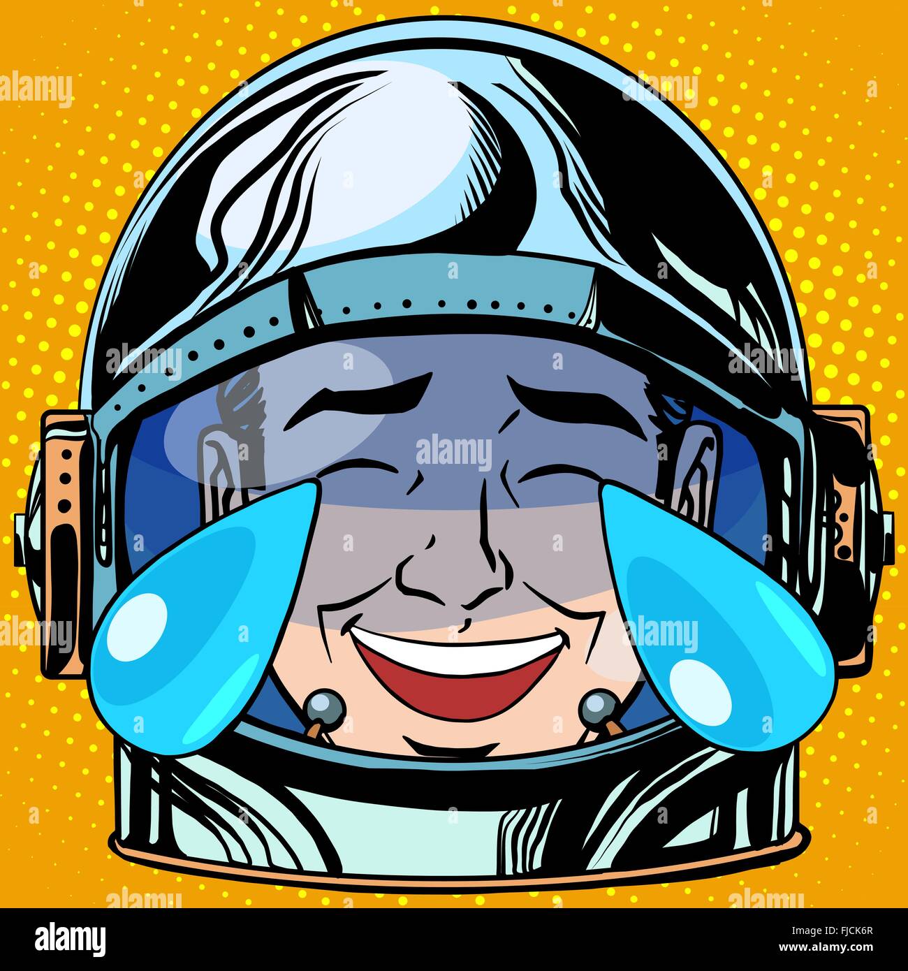 Emoticon Lachen Tränen Emoji Gesicht Mann Astronaut retro Stock Vektor