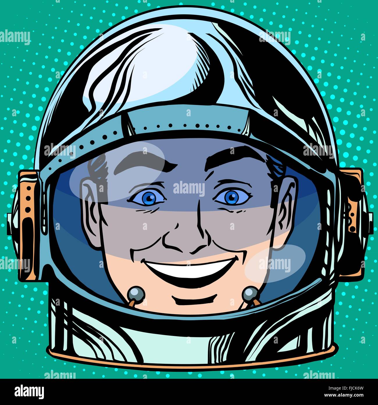 Emoticon Freude Lachen Emoji Gesicht Mann Astronaut retro Stock Vektor