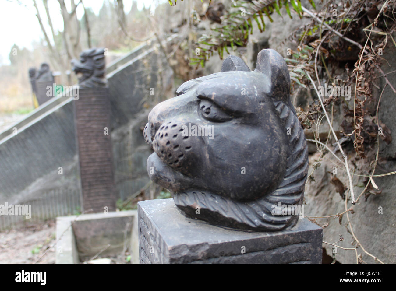 Leopard-Kopf-Skulptur Stockfoto