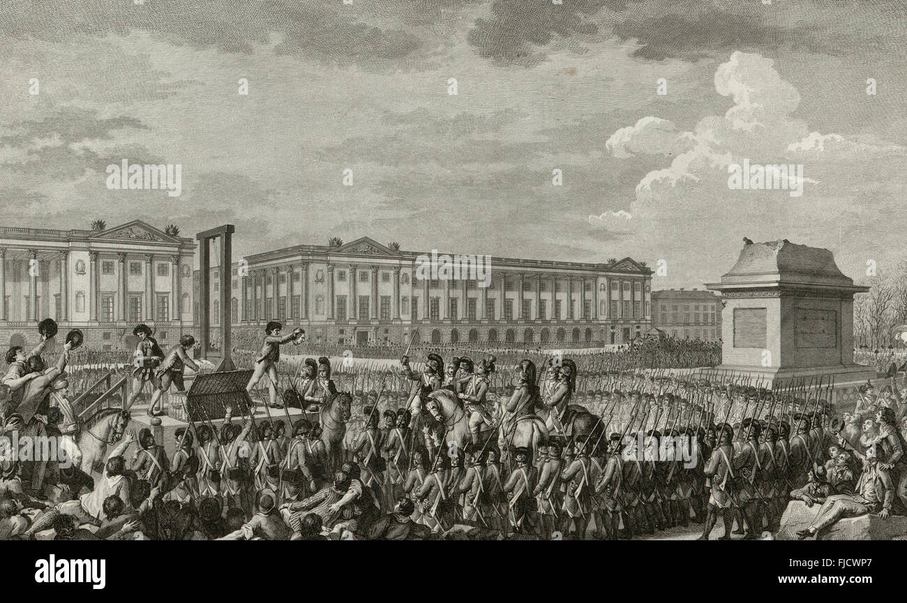 "Tag der 21. Januar 1793 den Tod von Louis Capet auf der Place De La Révolution"-Ausführung des französischen Königs Louis XVI Stockfoto