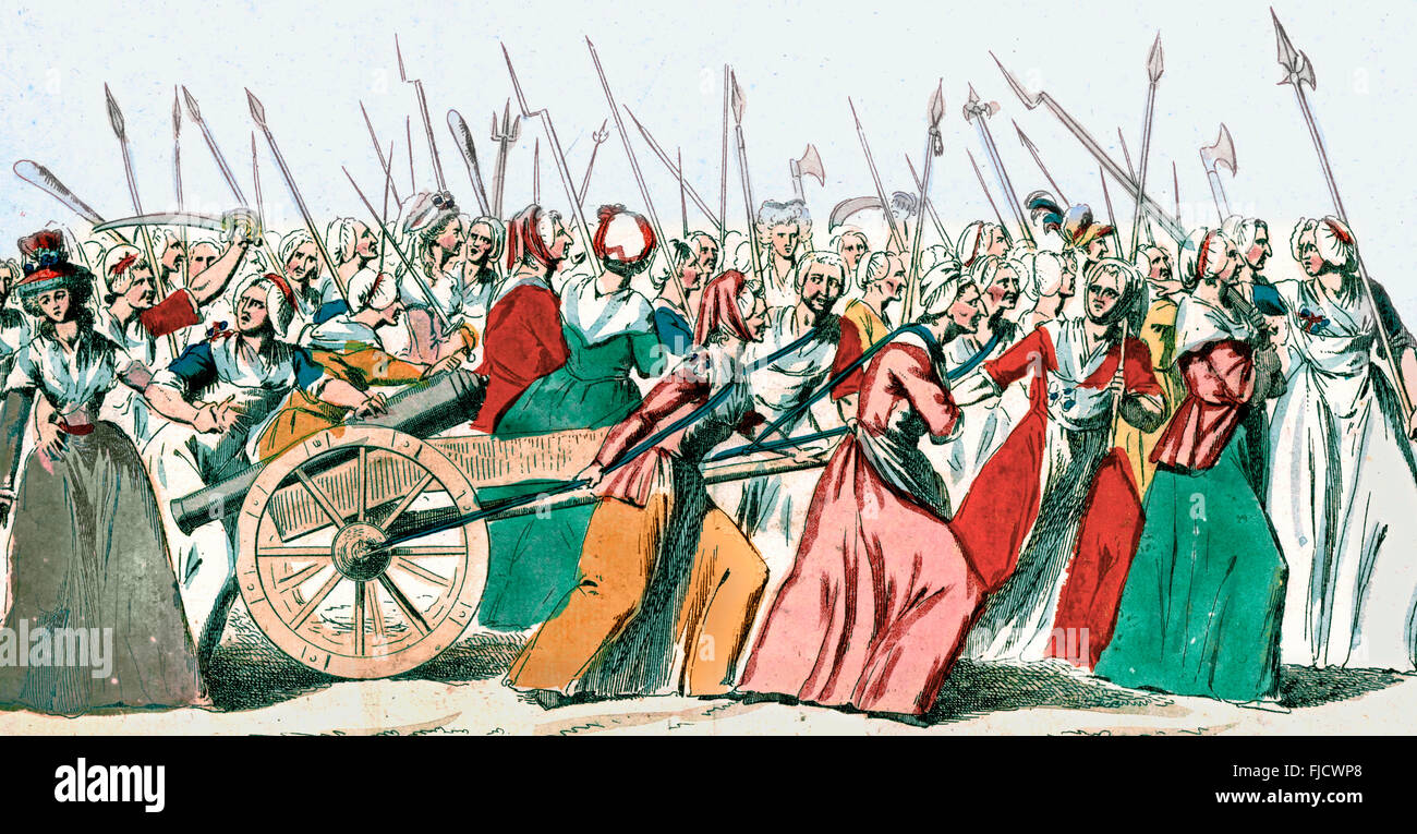 Marsch auf Versailles, auch bekannt als der Oktober-März, die Oktober-Tage oder einfach The Women's März auf Versailles, war einer der frühesten und bedeutendsten Ereignisse der französischen Revolution. Stockfoto