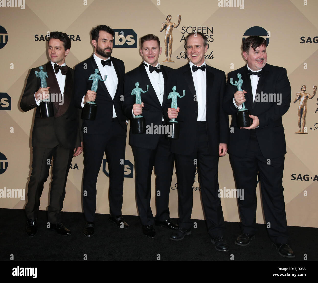 22. Annual Screen Actors Guild Awards in der Schrein Expo Hall - Presse-Lounge mit: Julian Ovenden, Tom Cullen, Allen Leech, Kevin Doyle, Jeremy Swift wo: Los Angeles, California, Vereinigte Staaten von Amerika bei: 30. Januar 2016 Stockfoto