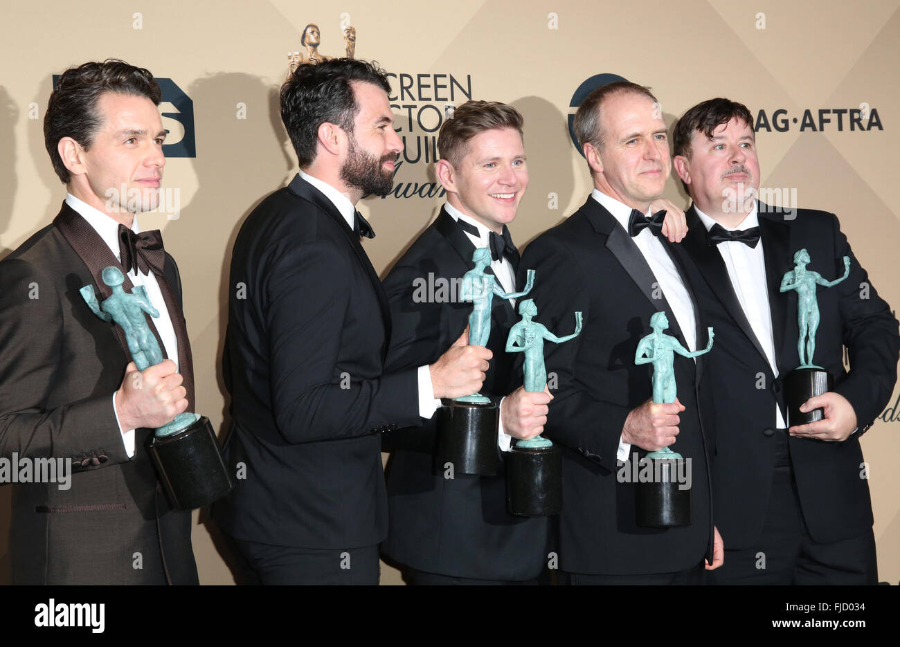 22. Annual Screen Actors Guild Awards in der Schrein Expo Hall - Presse-Lounge mit: Julian Ovenden, Tom Cullen, Allen Leech, Kevin Doyle, Jeremy Swift wo: Los Angeles, California, Vereinigte Staaten von Amerika bei: 30. Januar 2016 Stockfoto