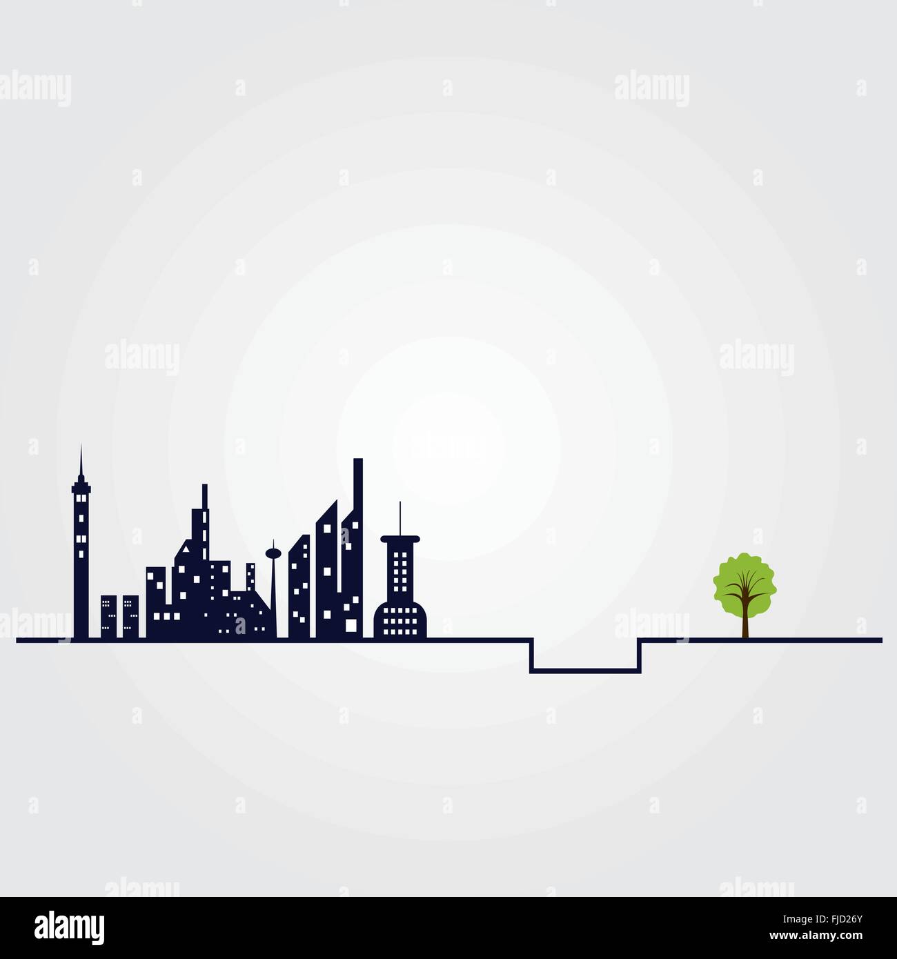 Kleiner Baum und das Gebäude Hexe Stadt Landschaft Hintergrund. Grün-Konzept. Flaches Design moderne Vektor-illustration Stock Vektor