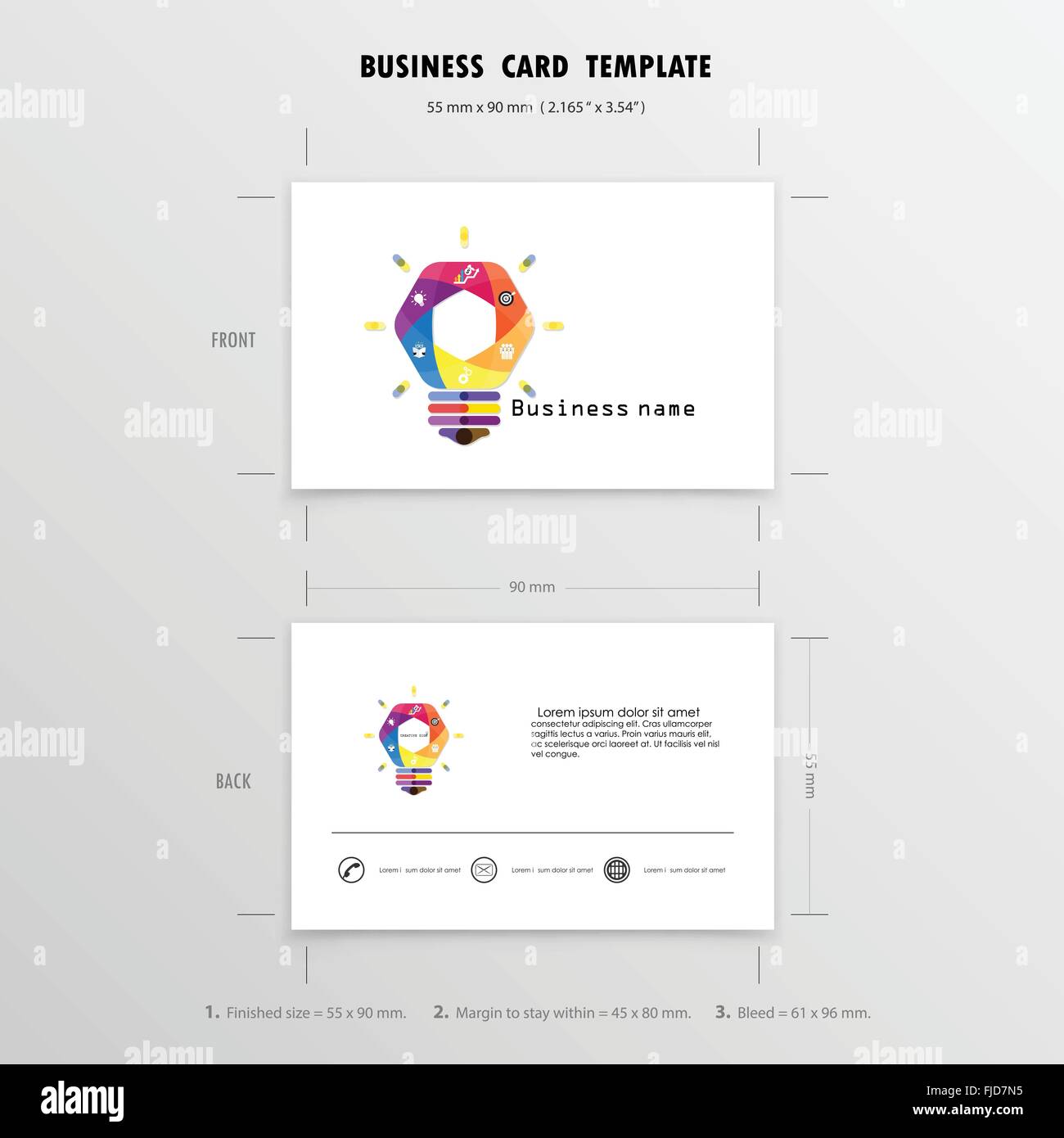 Abstrakte kreative Visitenkarten-Design-Vorlage. Name-Karten-Symbol. Größe 55 x 90 mm (2.165 in x 3,54 Zoll). Vektor-illustration Stock Vektor
