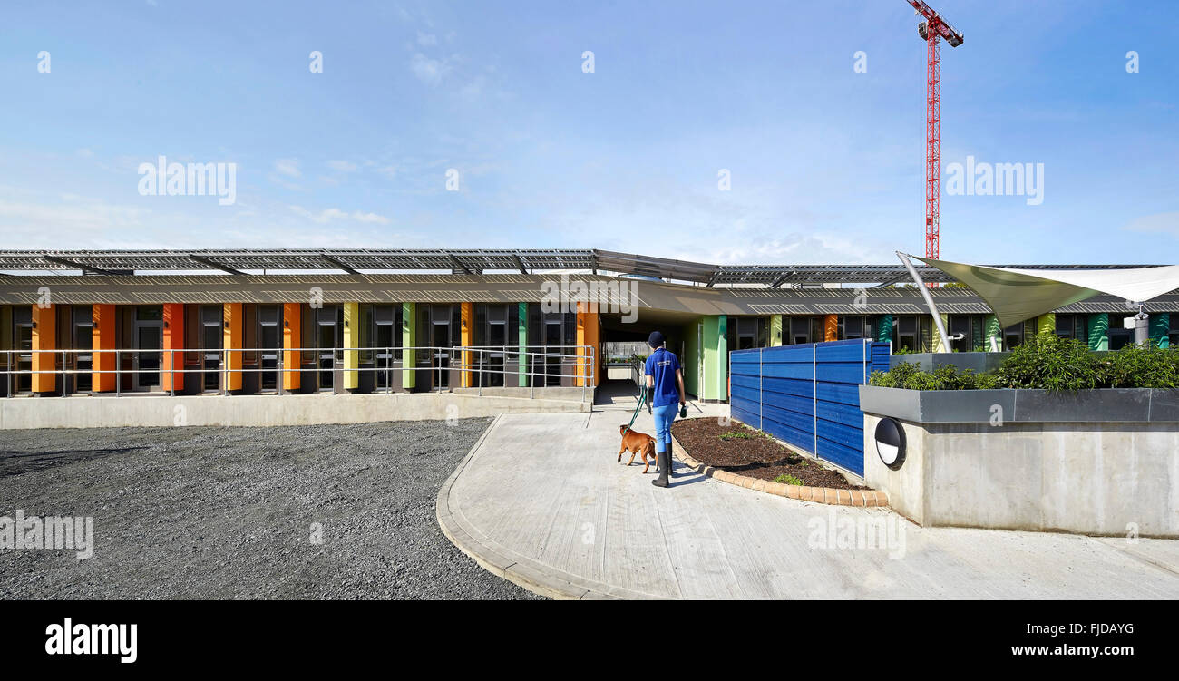 Ansatz und vorne Erhebung der einzelnen Zwinger SectionsBattersea & Katzen Hunde HomeLondonUnited KingdomArchitect: Jonat Stockfoto