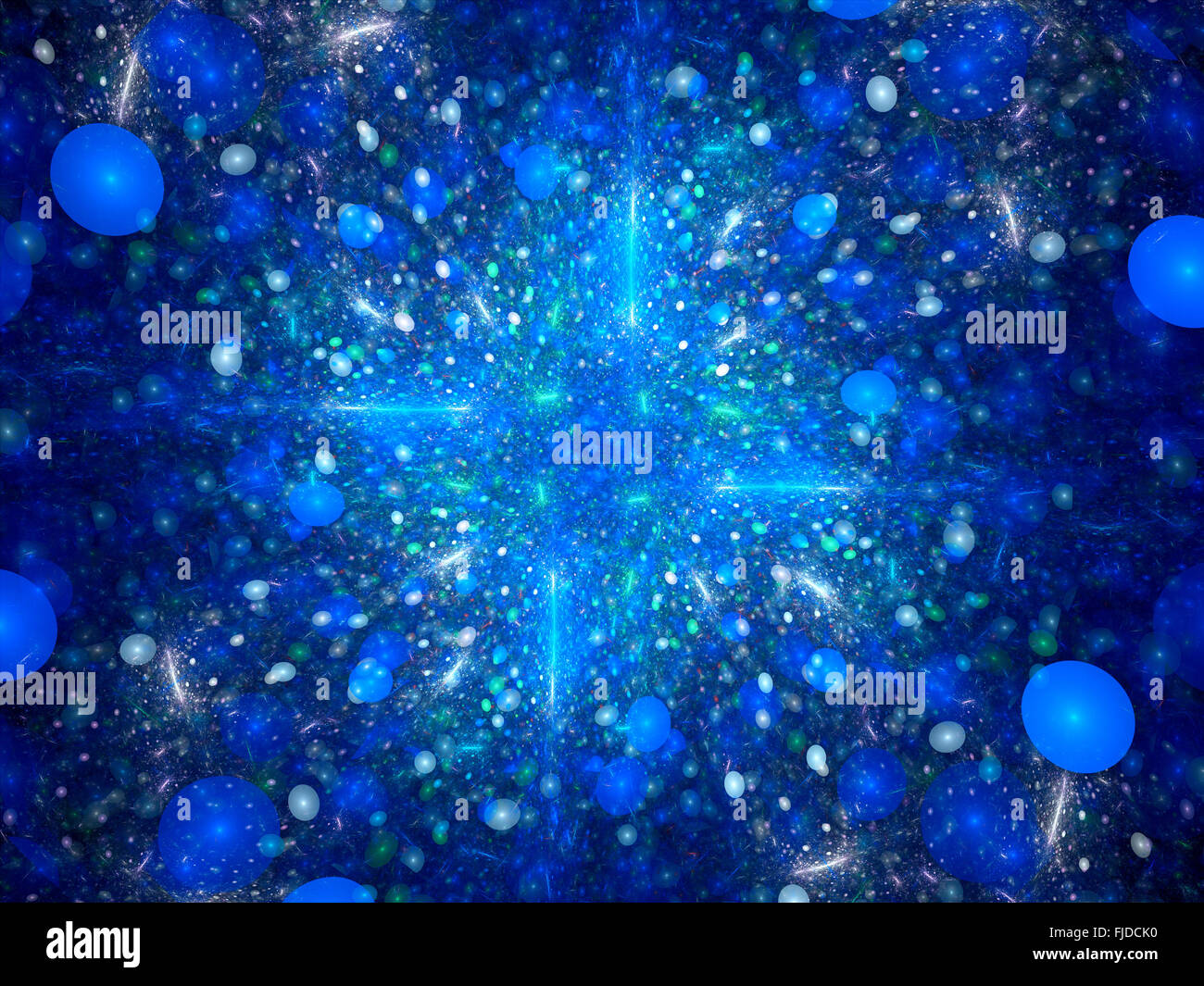 Blau leuchtende Fraktale mit Luftblasen, Computer Generatred abstrakten Hintergrund Stockfoto
