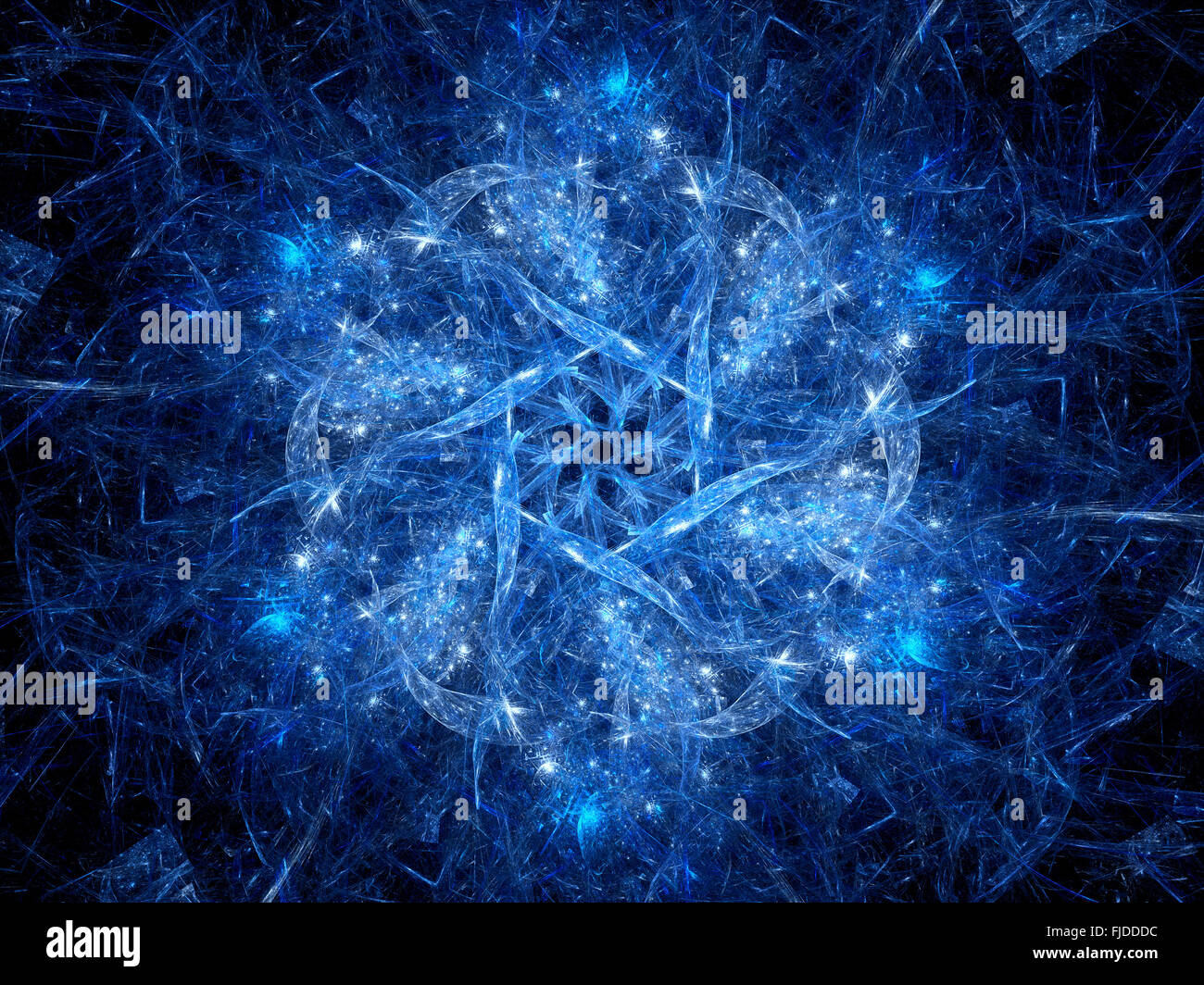 Blau leuchtende magische Schneeflocke, Computer generierte abstrakten Hintergrund Stockfoto