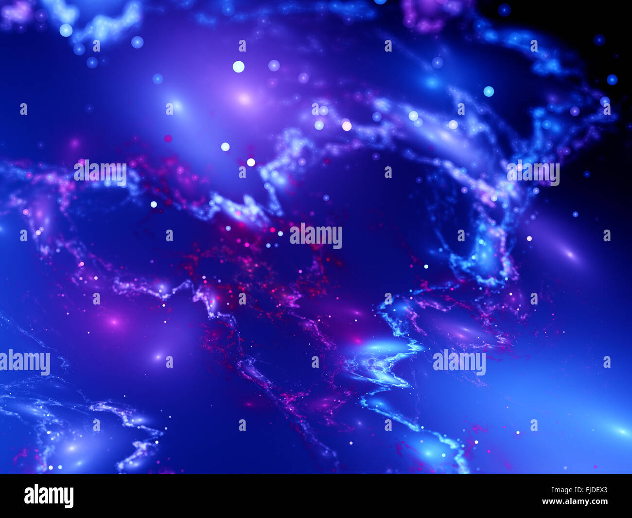 Bunt leuchtende Nebel im Raum mit Bokeh, Computer generierte abstrakten Hintergrund Stockfoto