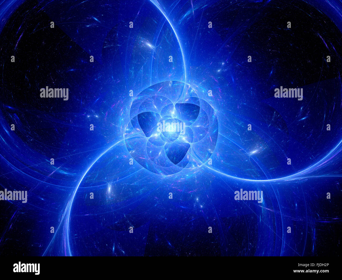 Blau leuchtende futuristische Objekt im Raum, Computer generierte abstrakten Hintergrund Stockfoto