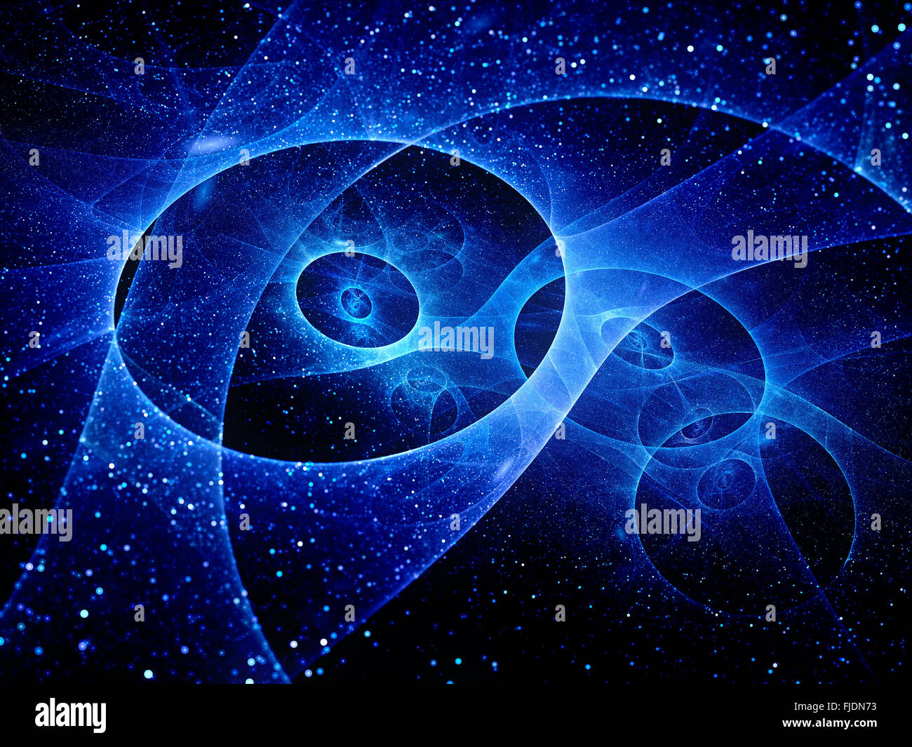 Blau leuchtende Galaxien im Weltraum Fraktale, generiert Computer abstrakten Hintergrund Stockfoto