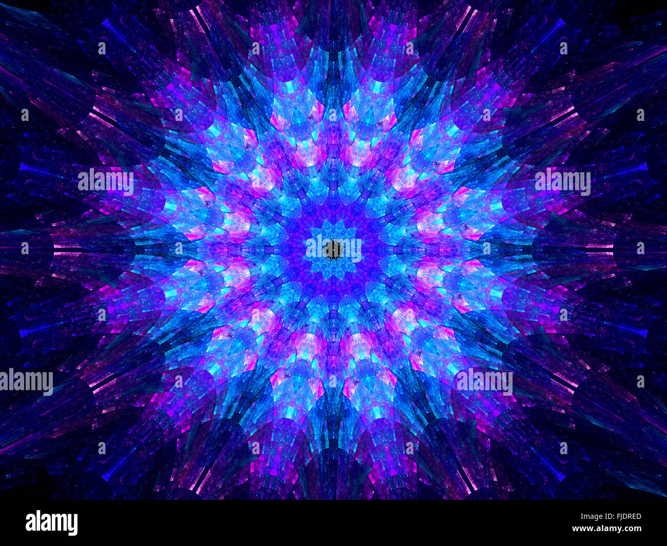 Bunt leuchtende Fraktale Kaleidoskop Mandala im Raum, Computer generierte abstrakten Hintergrund Stockfoto