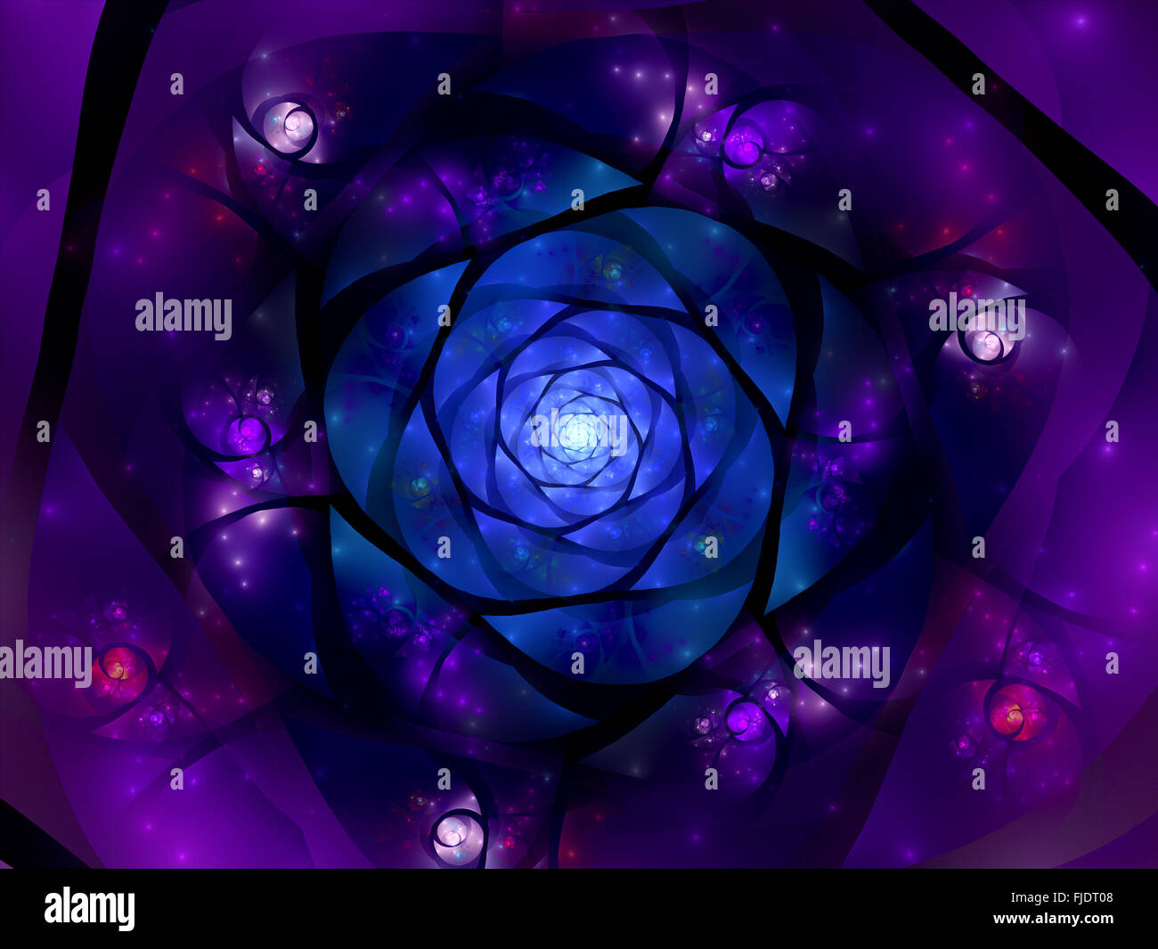 Bunt leuchtende Mandala im Raum, Computer generierte abstrakten Hintergrund Stockfoto
