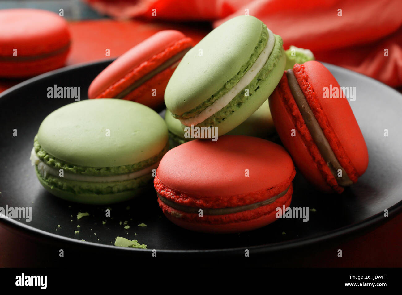 französische Macarons Closeup, Essen Stockfoto
