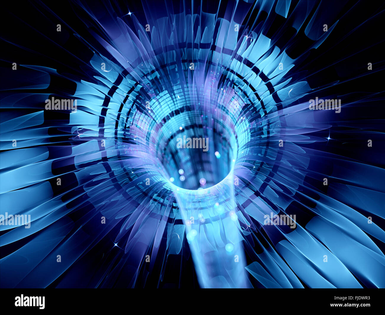 Blau leuchtende futuristische Warp-Technologie, interstellaren Tor, computergenerierte abstrakte Fraktal Hintergrund Stockfoto