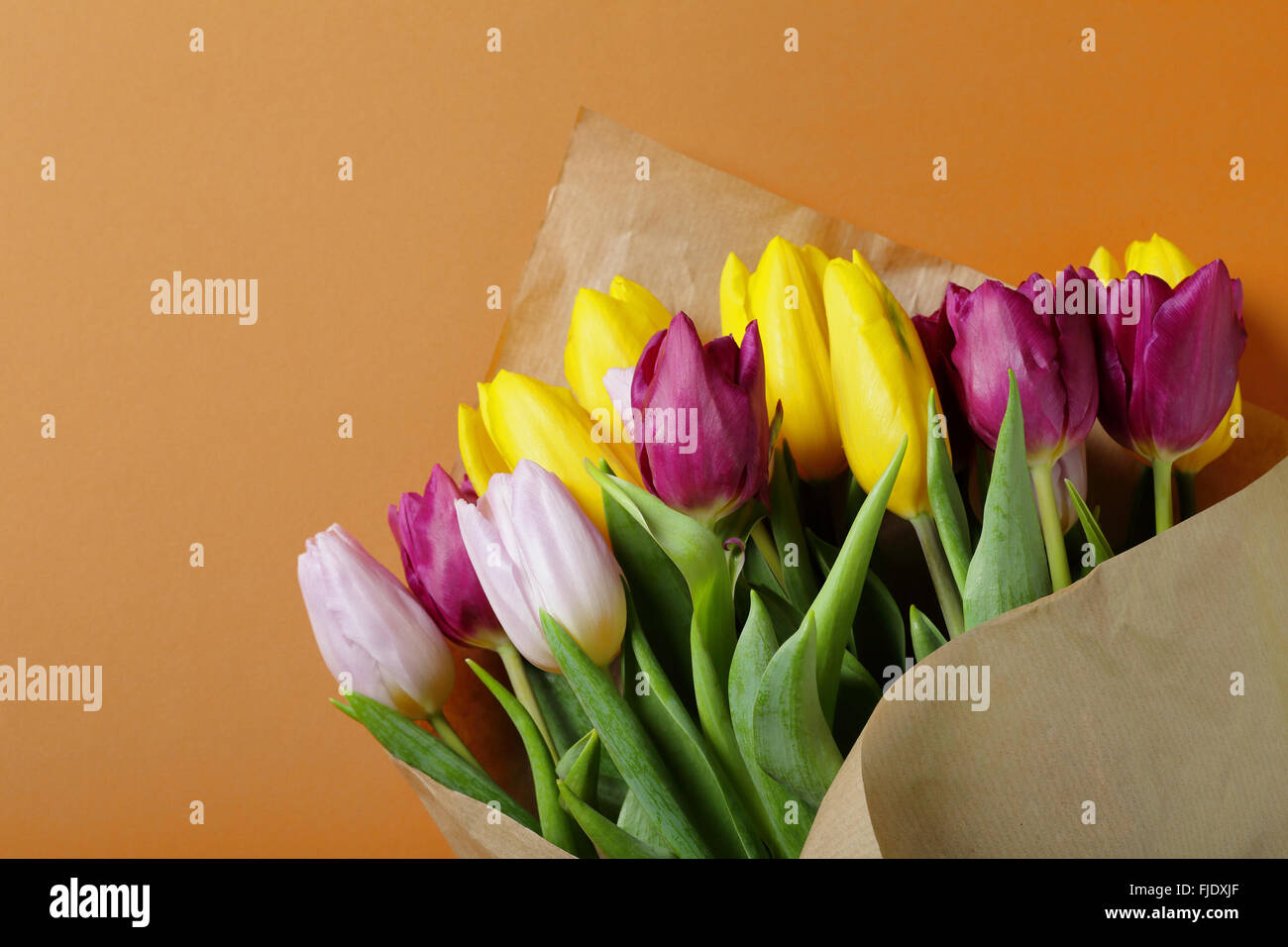 lebendige Frühlingsstrauß Tulpen, Blumen Stockfoto
