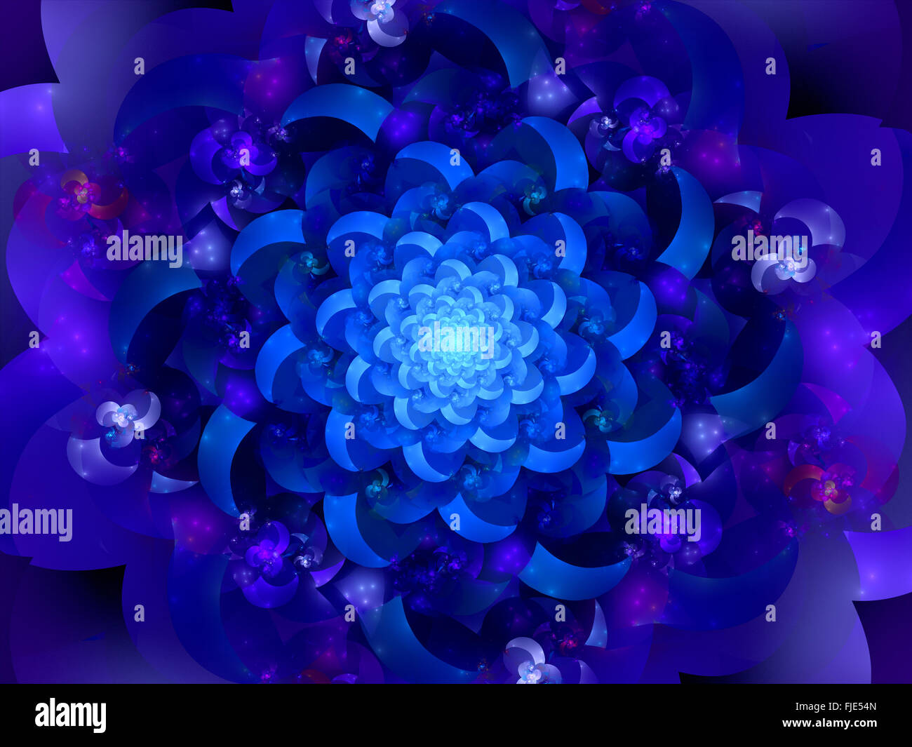 Magische blaue orientalische Mandalas im Raum, Computer generierte abstrakten Hintergrund Stockfoto