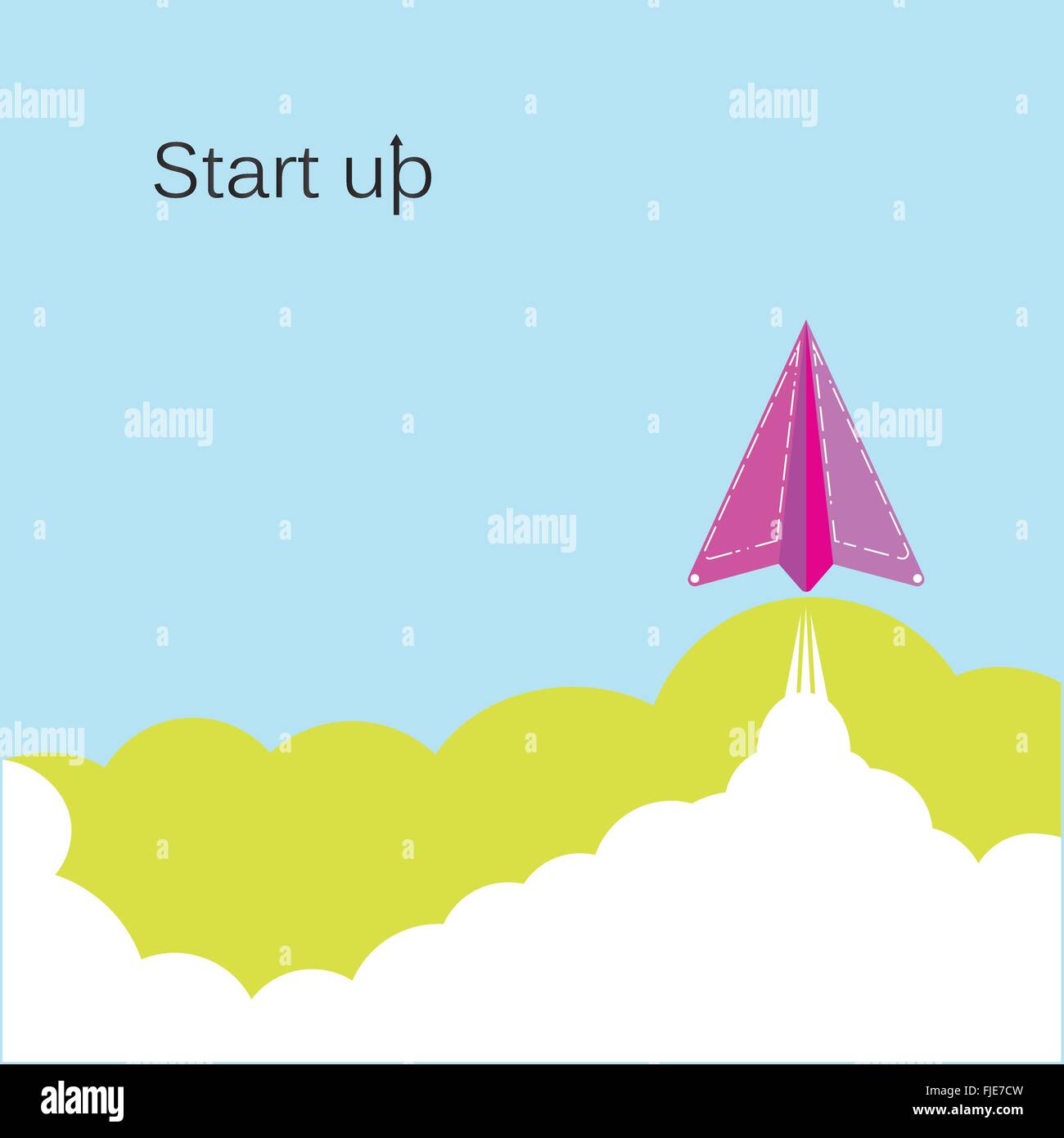 Kreativ Papier-Rakete zu unterschreiben und weiße Wolke am blauen Himmel, der konzeptionellen neues Geschäftsprojekt anlaufen, abheben eines Unternehmens Stock Vektor
